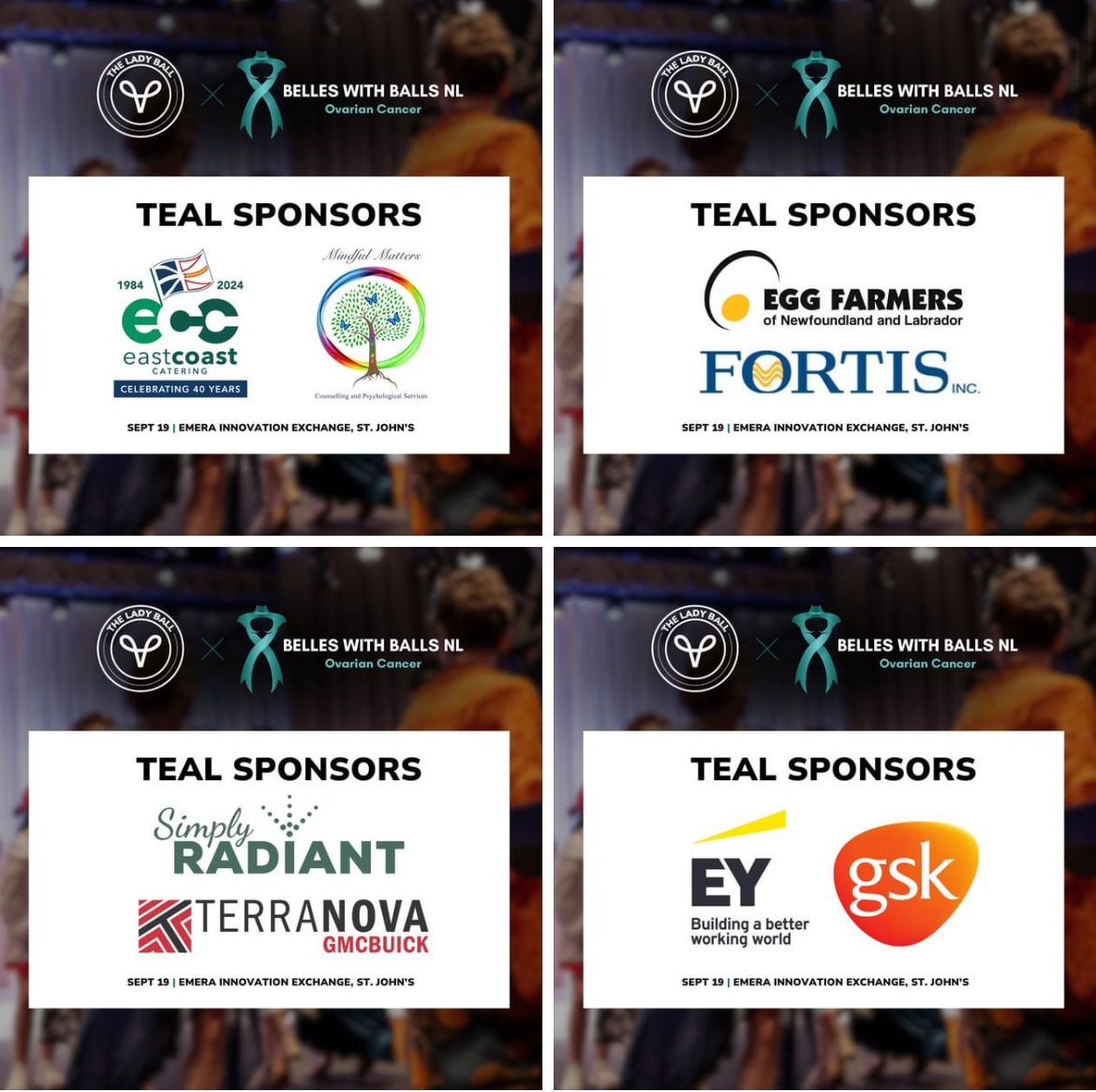 BellesWBNL's tweet photo. Thank you Teal Sponsors: East Coast Catering Ltd, Mindful Matters, Egg Farmers of Newfoundland and Labrador, Fortis Inc., https://t.co/YheRqD2U9C, Terra Nova GMC Buick - Terra Nova Motors, EY, and GSK: by sponsoring THE LADY BALL, you’re supporting transformative #ovariancancer https://t.co/tEY1wX92or