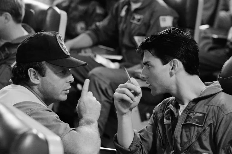 Tony Scott and Tom Cruise on the set of Top Gun