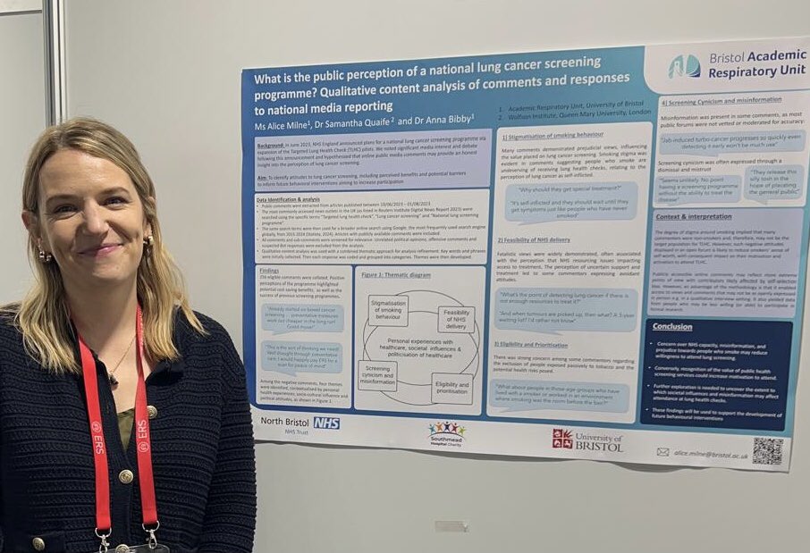 Bristol Academic Respiratory Unit (@bristolaru) on Twitter photo Congrats Alice Milne for presenting her poster on attitudes to a national lung cancer screening programme <a href="/EuroRespSoc/">ERS</a> congress today. Lots of work to do to overcome stigma, and increase uptake in <a href="/NHSEngland/">NHS England</a>’s TLHC programme. <a href="/SWAGCaAlliance/">SWAG Cancer Alliance (CA)</a> <a href="/lung_ca_screen/">Lung Cancer Screening Feed</a> <a href="/QuaifeS/">Samantha Quaife</a> Congrats Alice Milne for presenting her poster on attitudes to a national lung cancer screening programme <a href="/EuroRespSoc/">ERS</a> congress today. Lots of work to do to overcome stigma, and increase uptake in <a href="/NHSEngland/">NHS England</a>’s TLHC programme. <a href="/SWAGCaAlliance/">SWAG Cancer Alliance (CA)</a> <a href="/lung_ca_screen/">Lung Cancer Screening Feed</a> <a href="/QuaifeS/">Samantha Quaife</a>