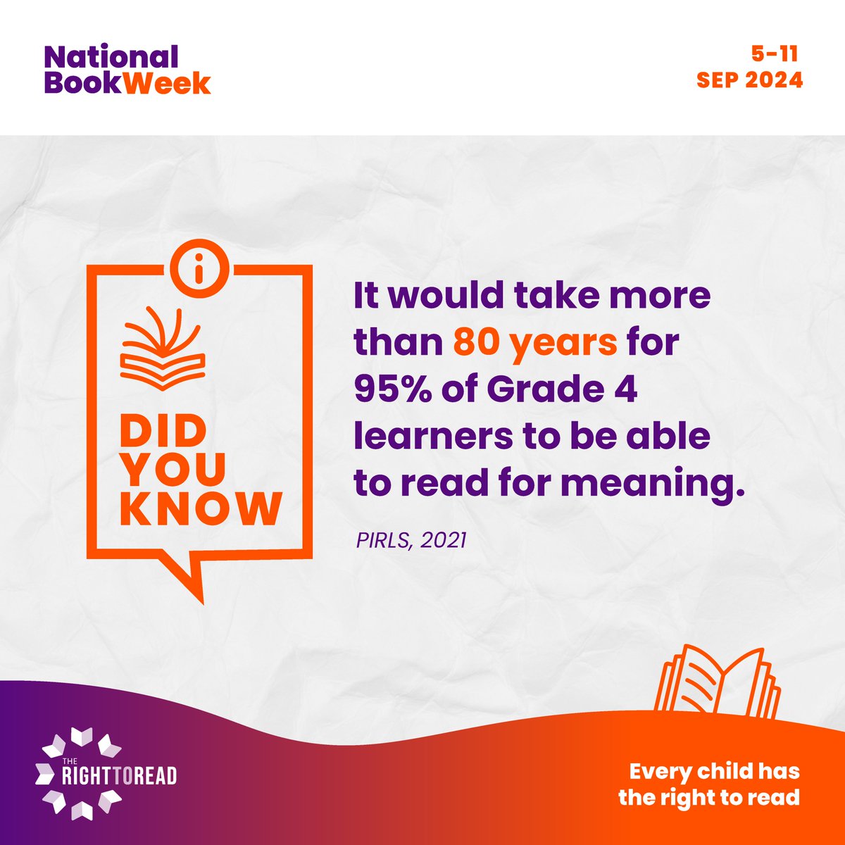 This National Book Week here are some important reading statistics in South Africa.

We all need to work together to find tangible solutions to the problems that are presented. Working together will bring about impactful change. 

#NationalBookWeek #RightToRead #LiteracyForAll