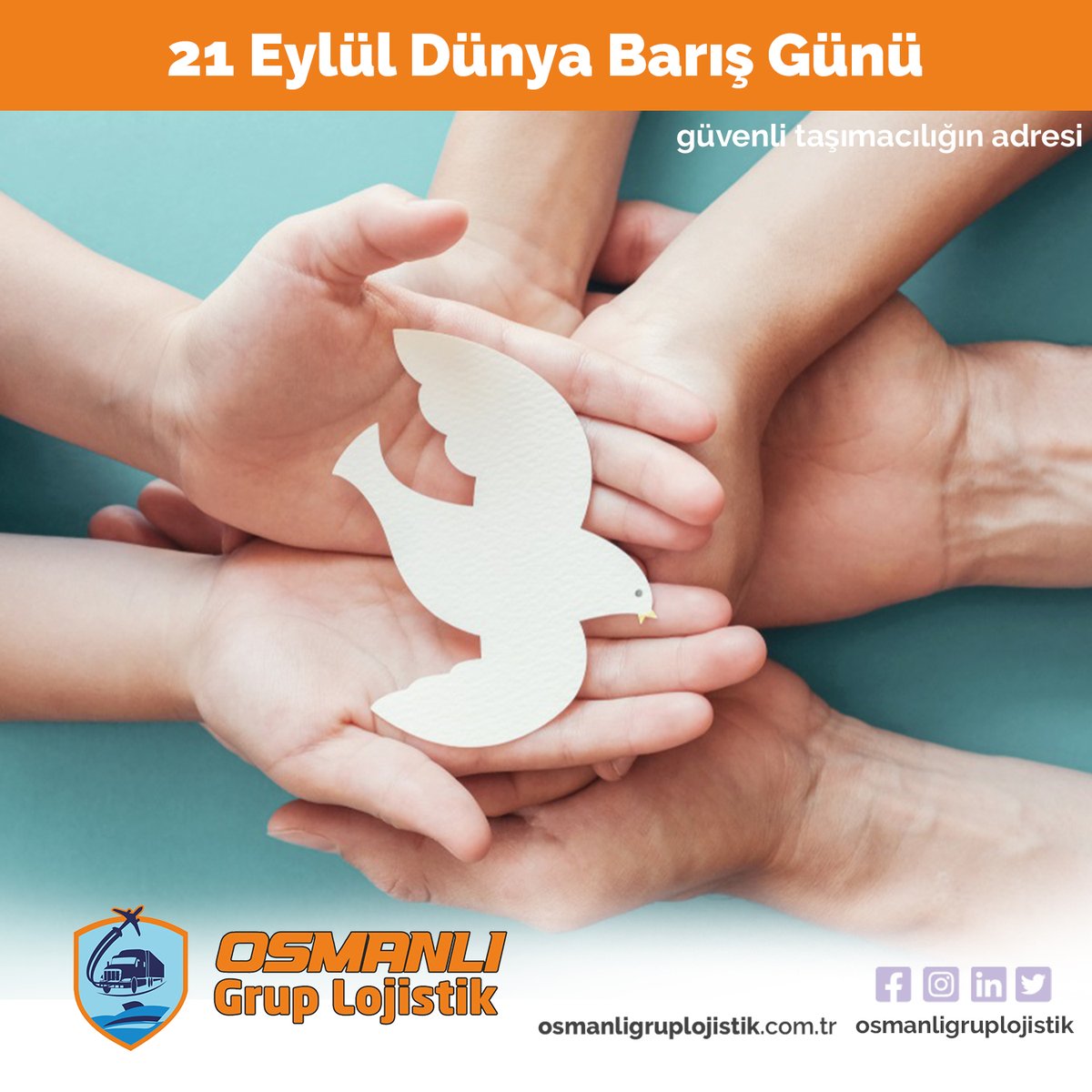 21 Eylül Dünya Barış Günü Kutlu Olsun!

📍Ankara
▶ osmanligruplojistik.com.tr

#konteyner #transport #lojistik #karayolu #havayolu #denizyolu #trenyolu #mersin #gebze #yılport #liman #kocaeli #evyap #dpworld #ankara #gümrük #depolama