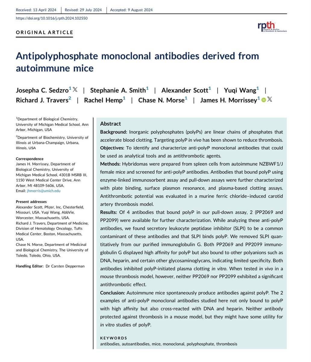 Excited to share that our work on antiphosphate monoclonal IgG, spontaneously arising in autoimmune mice🐁, has been published in <a href="/RPTHjournal/">RPTH</a> ! <a href="/JHMorrissey/">Jim Morrissey</a>  #MonoclonalAntibodies #Autoimmune #RPTH rpthjournal.org/article/S2475-…