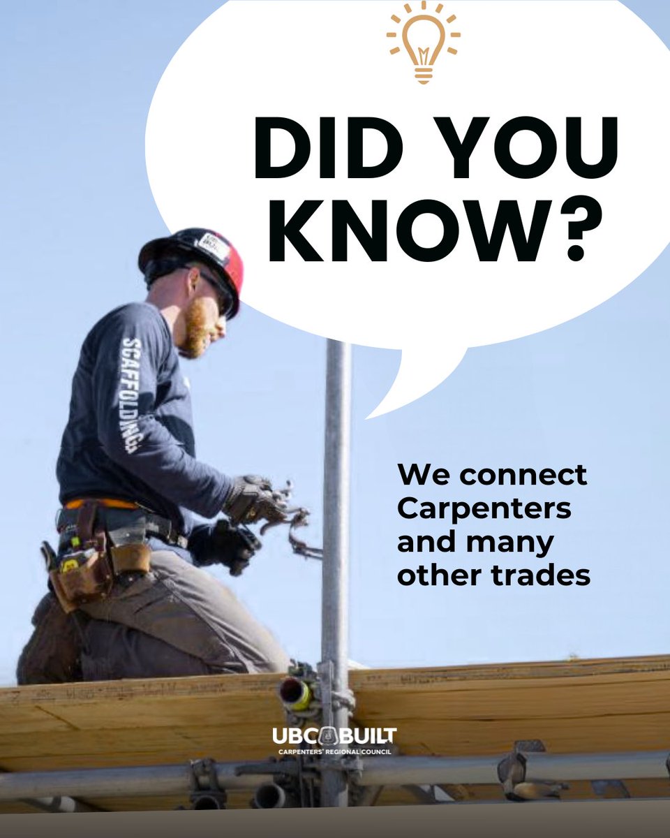 UBCBuilt_CRC's tweet photo. Did you know? The UBC unites over 31 local unions across Canada, representing carpenters and other trades like floor layers, scaffolders, welders, and pile drivers. Join us and gain a strong voice and benefits in your trade. 

#UBCBUILT #TradesTogether #UnionPride #Unionized https://t.co/Z03pHFCXPr