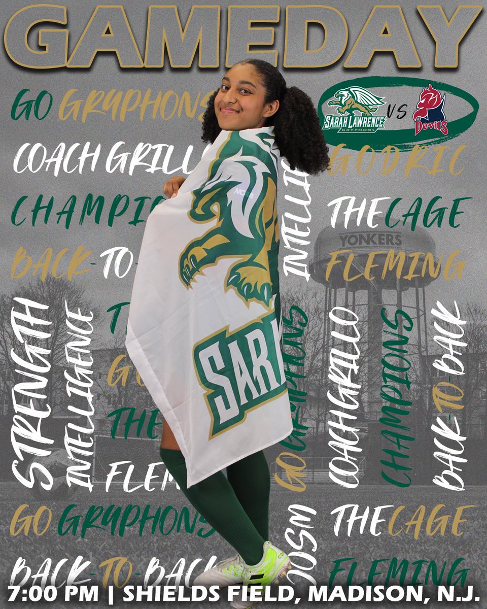 Sarah Lawrence College Athletics (@slcgryphons) on Twitter photo GAMEDAY!
<a href="/slcgryphonswsoc/">Sarah Lawrence Women’s Soccer</a> returns to action tonight as they take on FDU-Florham in Madison, N.J. The Gryphons will look to earn a key road victory before returning to New York for 3 home contests to round out the week. Let’s Go Gryphons!
#StrengthAndIntelligence
#GoGryphons GAMEDAY!
<a href="/slcgryphonswsoc/">Sarah Lawrence Women’s Soccer</a> returns to action tonight as they take on FDU-Florham in Madison, N.J. The Gryphons will look to earn a key road victory before returning to New York for 3 home contests to round out the week. Let’s Go Gryphons!
#StrengthAndIntelligence
#GoGryphons