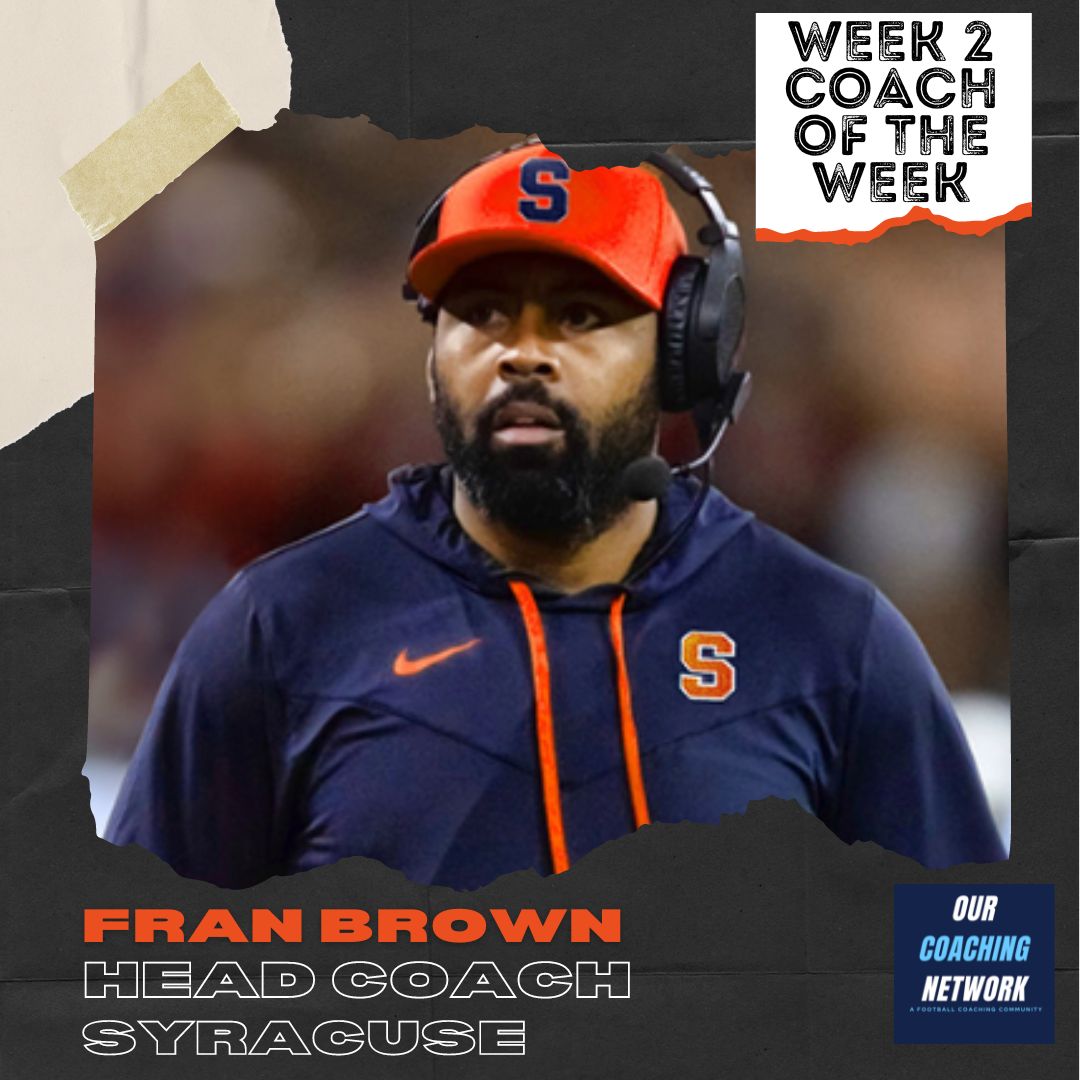 Our Coaching Network | A Football Coach Community (@ourcoachingnet) on Twitter photo ๐Week 2 Head Coach of the Week๐
Following <a href="/CuseFootball/">Syracuse Football</a>'s 31-28 win against 23rd Ranked Georgia Tech, <a href="/FranBrownCuse/">Fran Brown</a> is our P4 Head Coach of the Week presented by <a href="/ourcitycoffee/">Our City Coffee</a>โ๏ธ
Huge win for the Syracuse program in this new era๐
Coach of the Week๐งต๐ ๐Week 2 Head Coach of the Week๐
Following <a href="/CuseFootball/">Syracuse Football</a>'s 31-28 win against 23rd Ranked Georgia Tech, <a href="/FranBrownCuse/">Fran Brown</a> is our P4 Head Coach of the Week presented by <a href="/ourcitycoffee/">Our City Coffee</a>โ๏ธ
Huge win for the Syracuse program in this new era๐
Coach of the Week๐งต๐