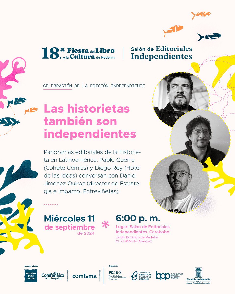 Este miércoles en la <a href="/FiestaLibro/">Fiesta del Libro</a> tengo el honor de facilitar una conversación entre dos editores que han afinado el panorama del cómic en América Latina: <a href="/polcomics/">Pablo Guerra</a> de <a href="/cohetecomics/">Cohete Cómics</a> y Diego Rey de <a href="/HotelDeLasIdeas/">Hotel de las ideas</a>. 

Les invitamos a acompañarnos y ser parte de esta charla.