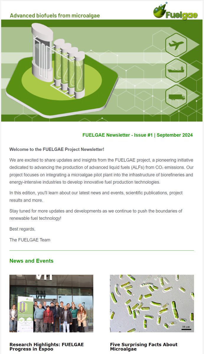 FUELGAE_EU (@fuelgae_eu) on Twitter photo 🚀 First <a href="/FUELGAE_EU/">FUELGAE_EU</a> newsletter is out!
We're excited to share our work capturing industrial #CO₂ emissions & transforming them into biofuels with #microalgae! 🌍🔬
📰Discover our progress & collaborations on sustainable fuel solutions here: bit.ly/3ZhHFUl 🚀 First <a href="/FUELGAE_EU/">FUELGAE_EU</a> newsletter is out!
We're excited to share our work capturing industrial #CO₂ emissions & transforming them into biofuels with #microalgae! 🌍🔬
📰Discover our progress & collaborations on sustainable fuel solutions here: bit.ly/3ZhHFUl