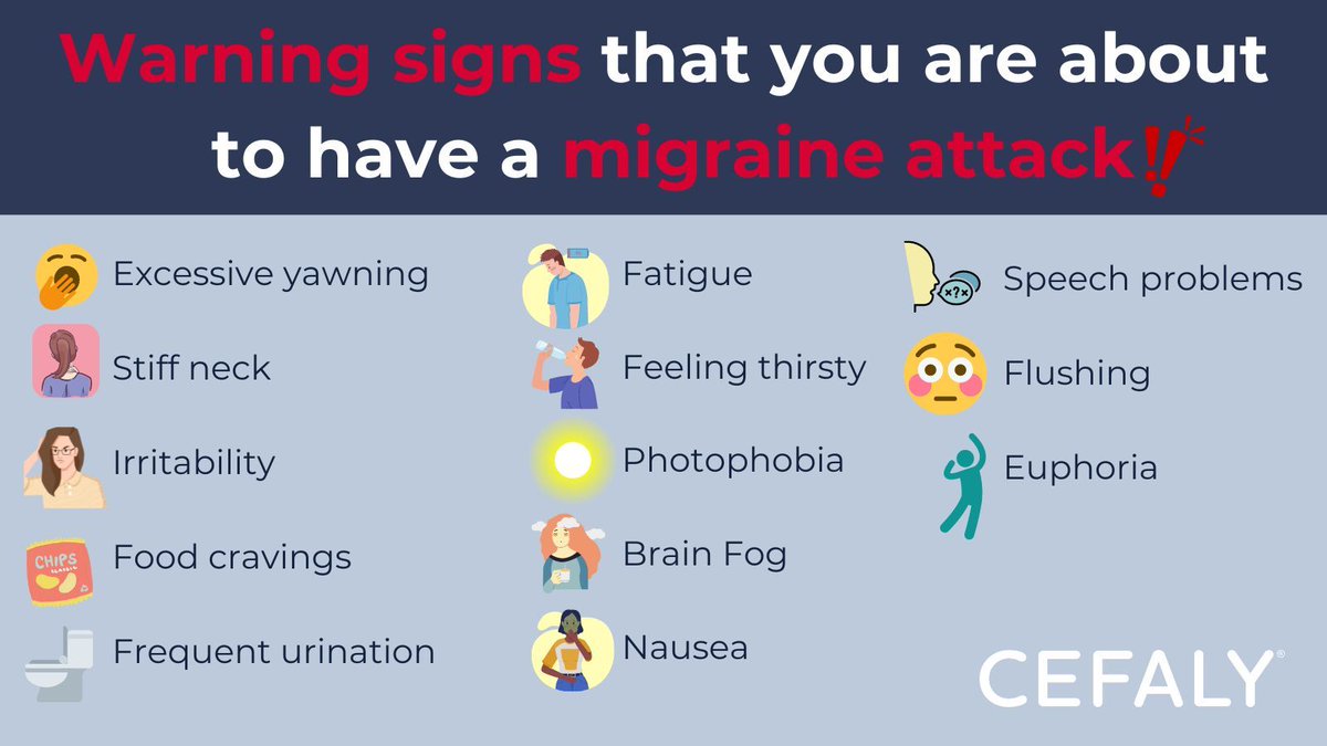 The earlier you can treat a #migraine attack, the better! Recognising early warning signs at the onset of an attack is crucial. This is known as the premonitory stage of a migraine attack. 

What are some of the earliest symptoms you notice at the start of a #migraineattack?