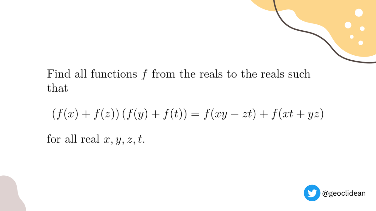 geoclidean's tweet photo. IMO ShortList 2002, algebra problem 4
#FunctionalEquation #IMO #IMO2002 #IMOShortlist #Algebra https://t.co/ElEW7oMXnv