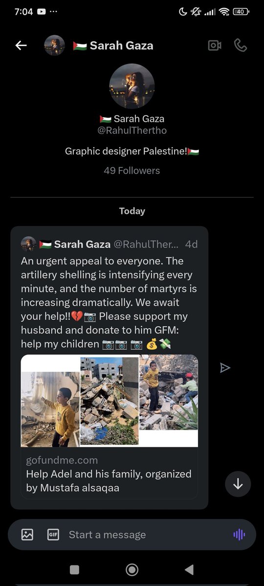 Adindaflop's tweet photo. IF YOU SEE THIS YOU HAVE TO RT‼️
Mustafa has reach out to me via DM and I would appreciate if you guys would take a moment to share and please consider donate to his campaign if you can🙏🇵🇸

https://t.co/0psezAcRN1 https://t.co/J8iGf4wKj0