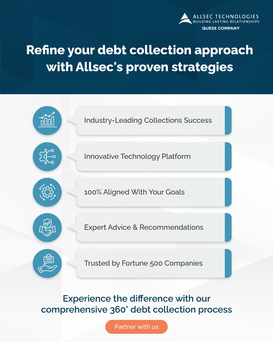 alldigitech's tweet image. Experience unmatched efficiency and dependability in debt collection with Allsec's advanced, analytics-powered solutions. Transform your collection strategy by partnering with us now!
Learn more: allsectech.com/collections/

#DebtCollection #AllsecTechnologies #FinancialSuccess #CXM