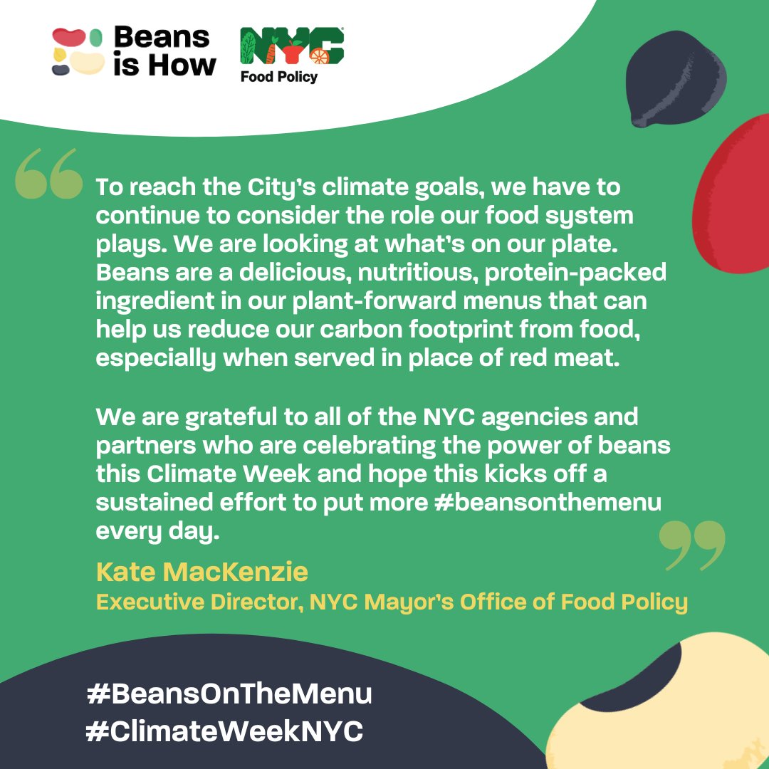 This #ClimateWeekNYC, we are teaming up with <a href="/nycfood/">NYC Mayor's Office of Food Policy</a>, <a href="/nycgov/">City of New York</a> agencies, partners and restaurants to inspire more #BeansOnTheMenu! Beans are delicious, nutritious and good for the planet. Want to learn more? sdg2advocacyhub.org/latest/nyc-202…

<a href="/NYCHealthSystem/">NYC Health + Hospitals</a> <a href="/jointheboldest/">NYCDOC Recruitment</a> <a href="/NYCYouth/">NYC Youth & Comm.</a>