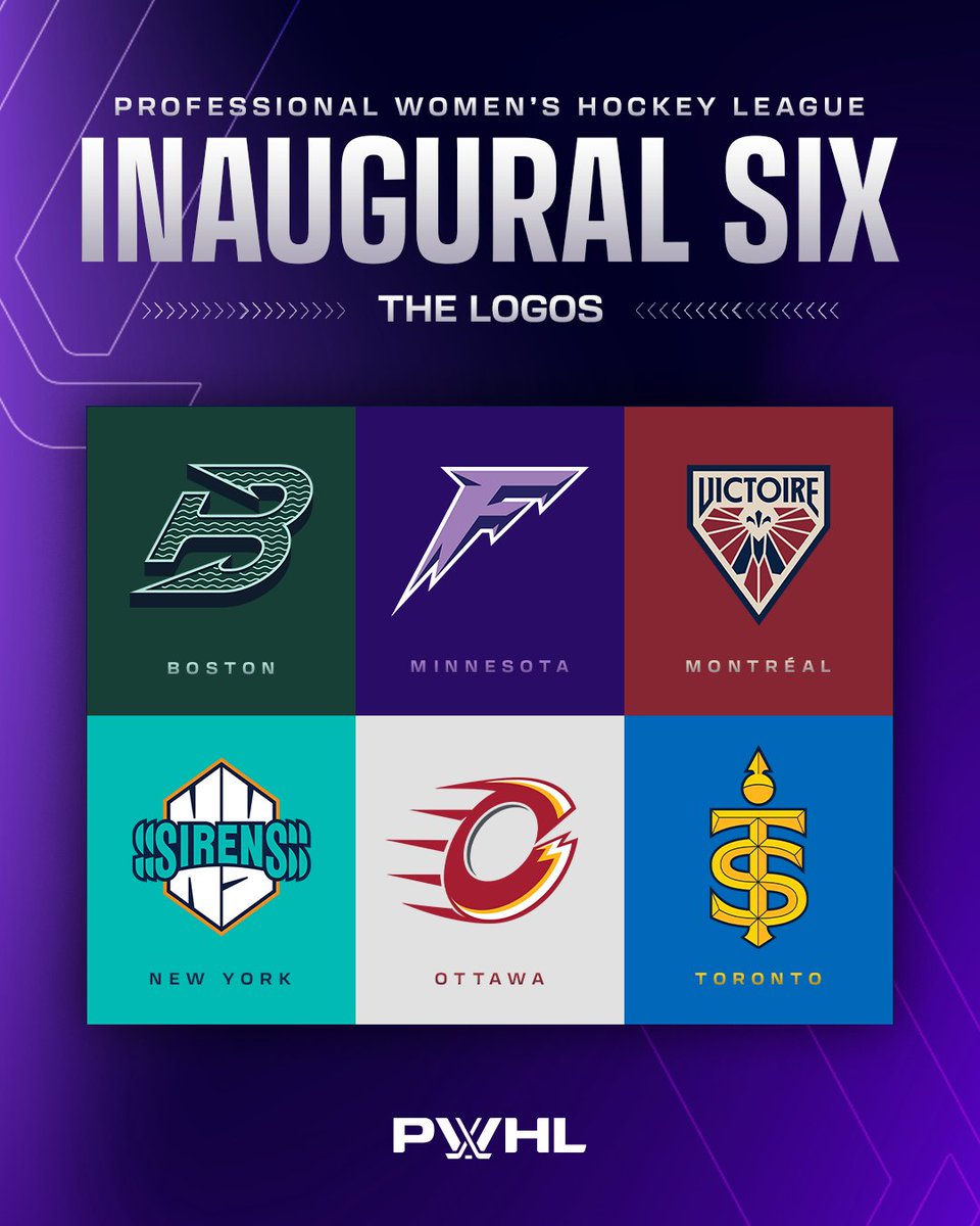 BardownHockey's tweet photo. The long-anticipated names and logos of the inaugural six PWHL teams just landed 🚨 #PWHL

📷 @thepwhlofficial https://t.co/oLTuxErcip