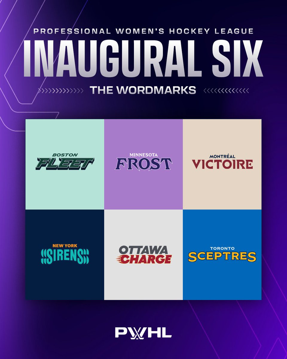 BardownHockey's tweet photo. The long-anticipated names and logos of the inaugural six PWHL teams just landed 🚨 #PWHL

📷 @thepwhlofficial https://t.co/oLTuxErcip