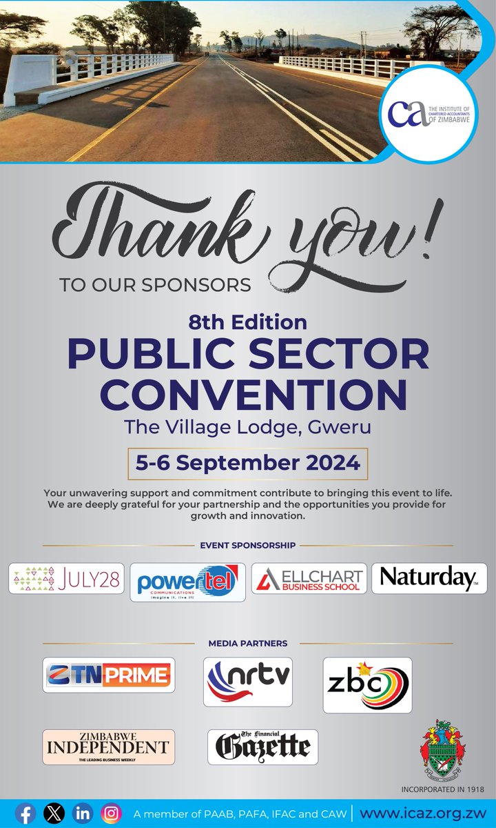 ICAZ_ZW's tweet photo. Thank you to our sponsors and media partners for making the 2024 Public Sector Convention a success!
#AlwaysIntegrity #PublicSector https://t.co/wRVWGbeQTD