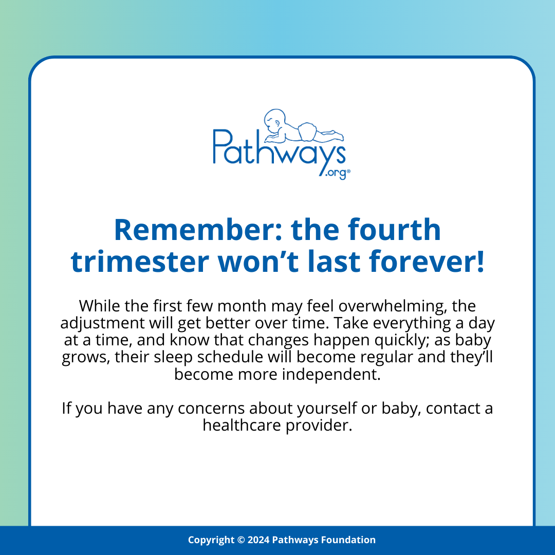 PathwaysOrg's tweet photo. The fourth trimester is exciting and it’s when baby needs the most support adjusting to being outside of the womb. They are learning, growing and changing every day. #newbaby #fourthtrimester https://t.co/AuDcqgOTP4