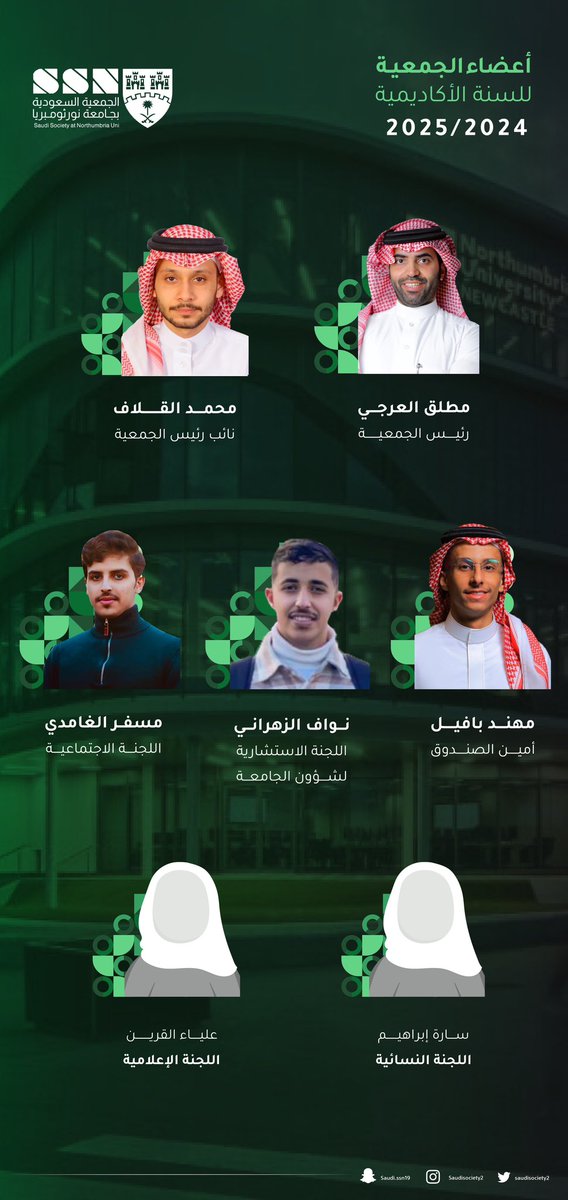 إعلان 📢| 

تعرفوا على أعضاء الجمعية السعودية في جامعة نورثمبريا للعام الأكاديمي ٢٠٢٤ - ٢٠٢٥.

#نضاهي_بكم_العالم 🌟🇸🇦