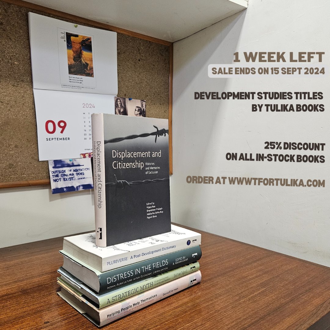 Tulikabooksdel's tweet image. Offer ends in 7 days
Hurry!

visit tfortulika.com to avail the discount

#developmentstudies #displacement #citizenship #strategicmyth #pluriverse #distressinthefields #helpingpeople #academia #tulikabooks #limitedoffer #discount #sale #hurry