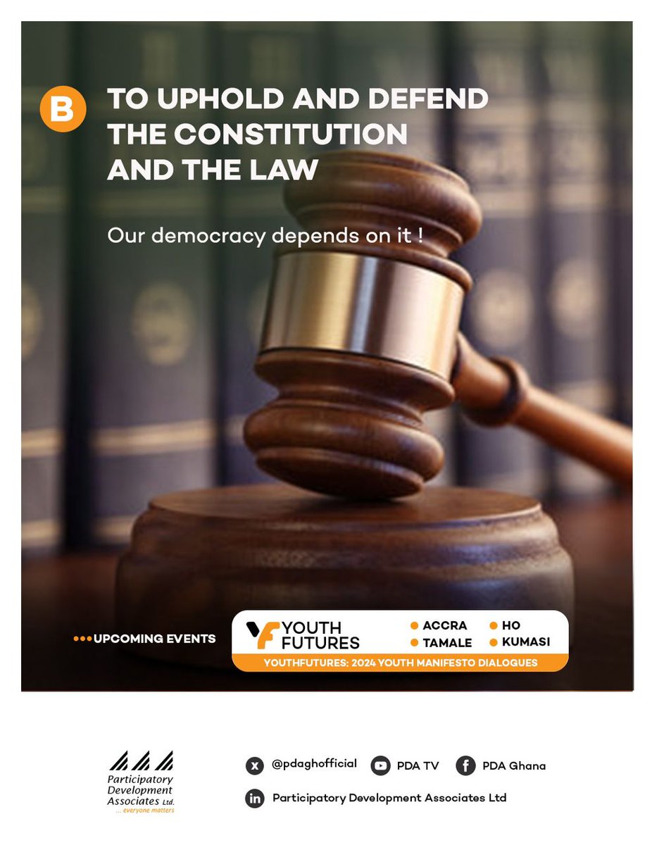 pdaghofficial's tweet photo. #Article41: A Citizen's Duties.The use and enjoyment of rights and freedoms are inseparable from the performance of duties &amp; obligations; therefore, it should be the duty of every citizen. #YouthFutures #PDAYouthFutures #2024YouthManisfestoDialogues
Follow us https://t.co/NYzTvoAagv