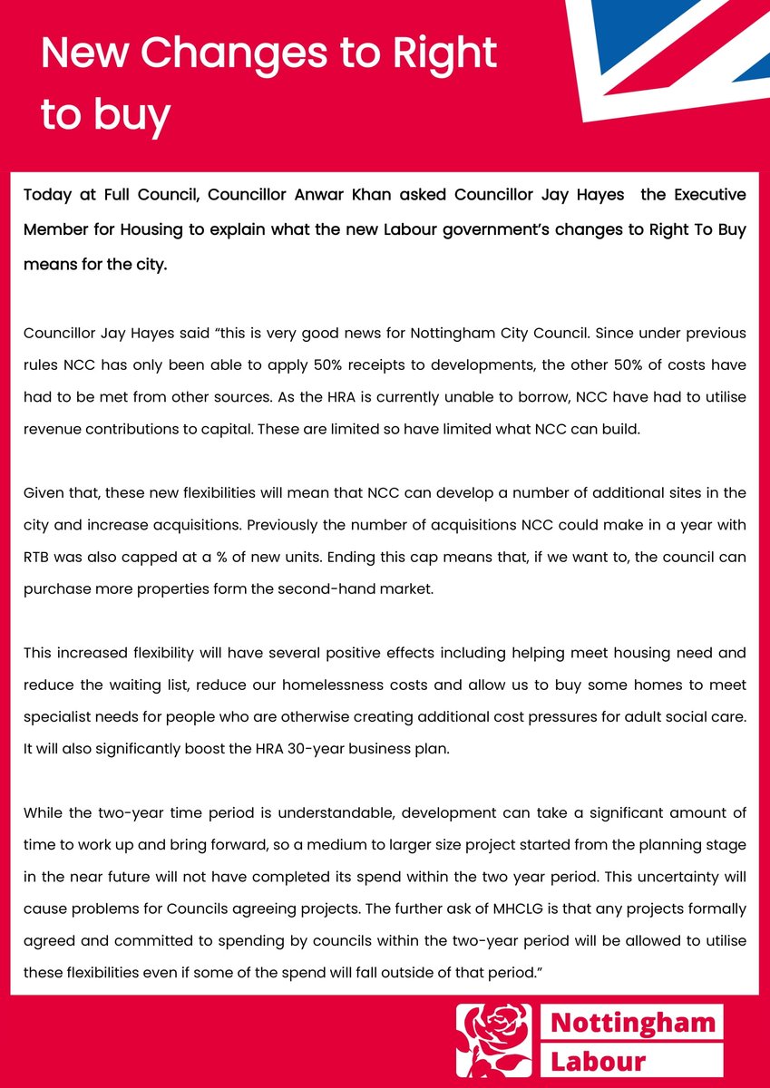 Today at Full Council, Councillor Anwar Khan asked the Executive Member for Housing what changes to Right to Buy mean for Nottingham.