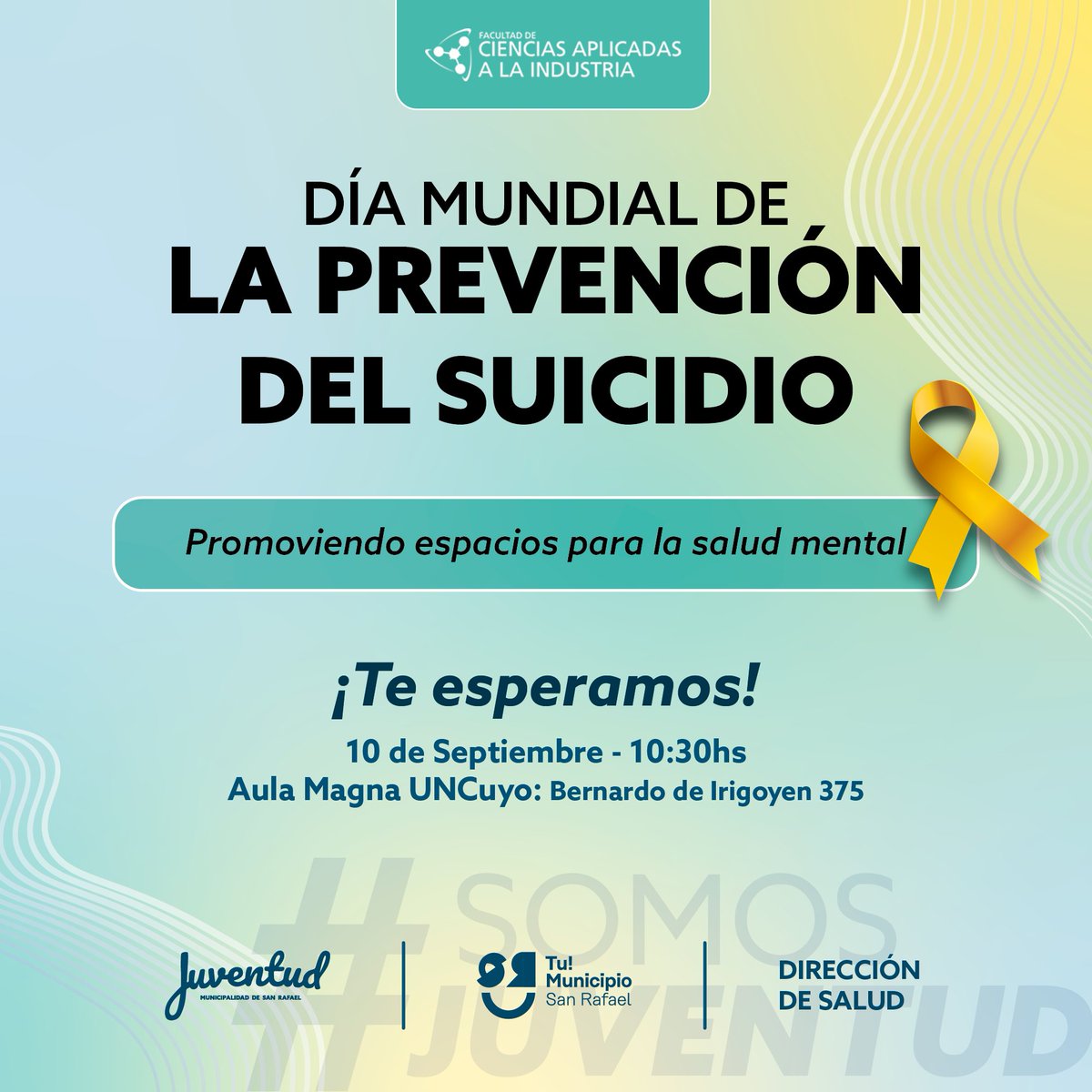 Día mundial de la prevención del suicidio

¡Promoviendo espacios para la salud mental, te esperamos!

👉 10 de septiembre 10:30hs en el Aula Magna de la FCAI.

#SomosFCAI
#IdeasEnMarcha