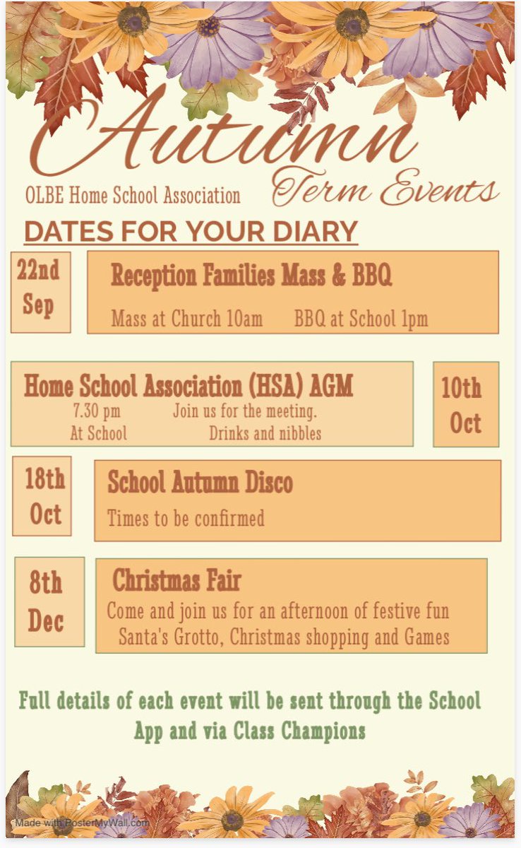Welcome back OLBE families !
A very warm welcome to you all especially our new Reception starters and staff at the school! We look forward to seeing you all at one of our events!
Wishing you all a great start to the school year! Some dates for the coming term.
OLBE HSA