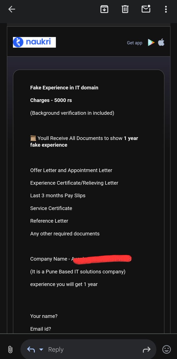 consolelog21's tweet photo. Wow!! What a great opportunity @Naukri 
Not getting job doesn't mean I want fake Experience!!! https://t.co/JuEtLIwRwX