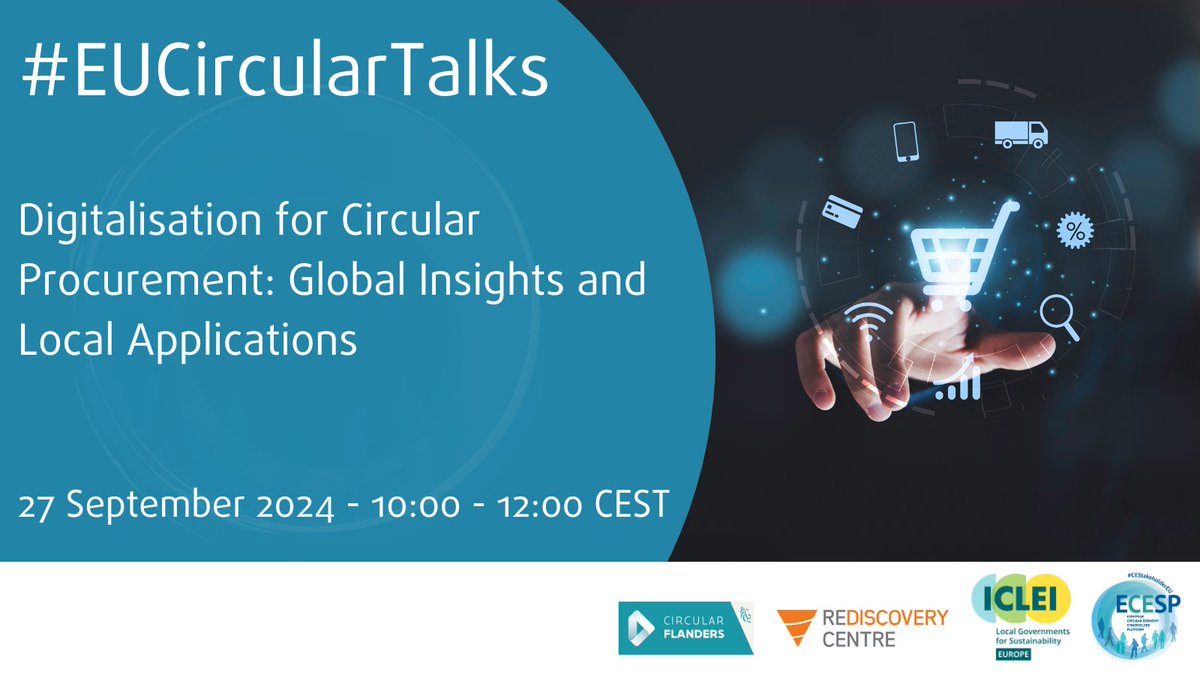 CEStakeholderEU's tweet photo. How does digitalisation advance circular procurement?

🌍The next #EUCircularTalks webinar shows how technology can improve #circularity, through global insights and local applications

⚠ RSVP now to join us live on 27 September https://t.co/FaqPCbihgk https://t.co/7WDjZZLCIF