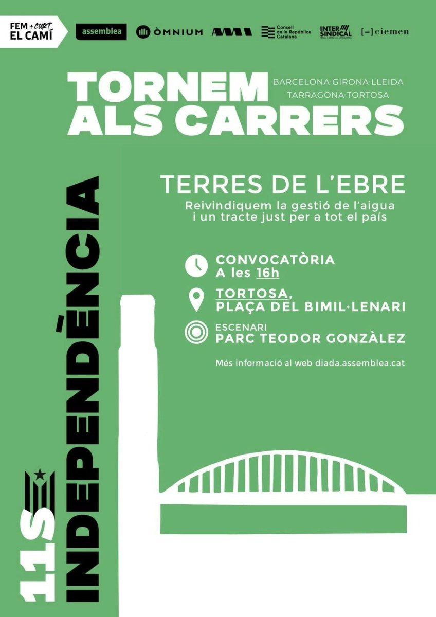 ANC_LaSenia's tweet photo. ⬛⬜🟢11S. MOBILITZACIÓ PELS DRETS I LLIBERTATS DEL POBLE CATALÀ

PUNT DE SORTIDA LA SÉNIA per compartir cotxes🚗🚙
🕒15:15 h - 
📍Davant Ajuntament https://t.co/enFW4xXqBN