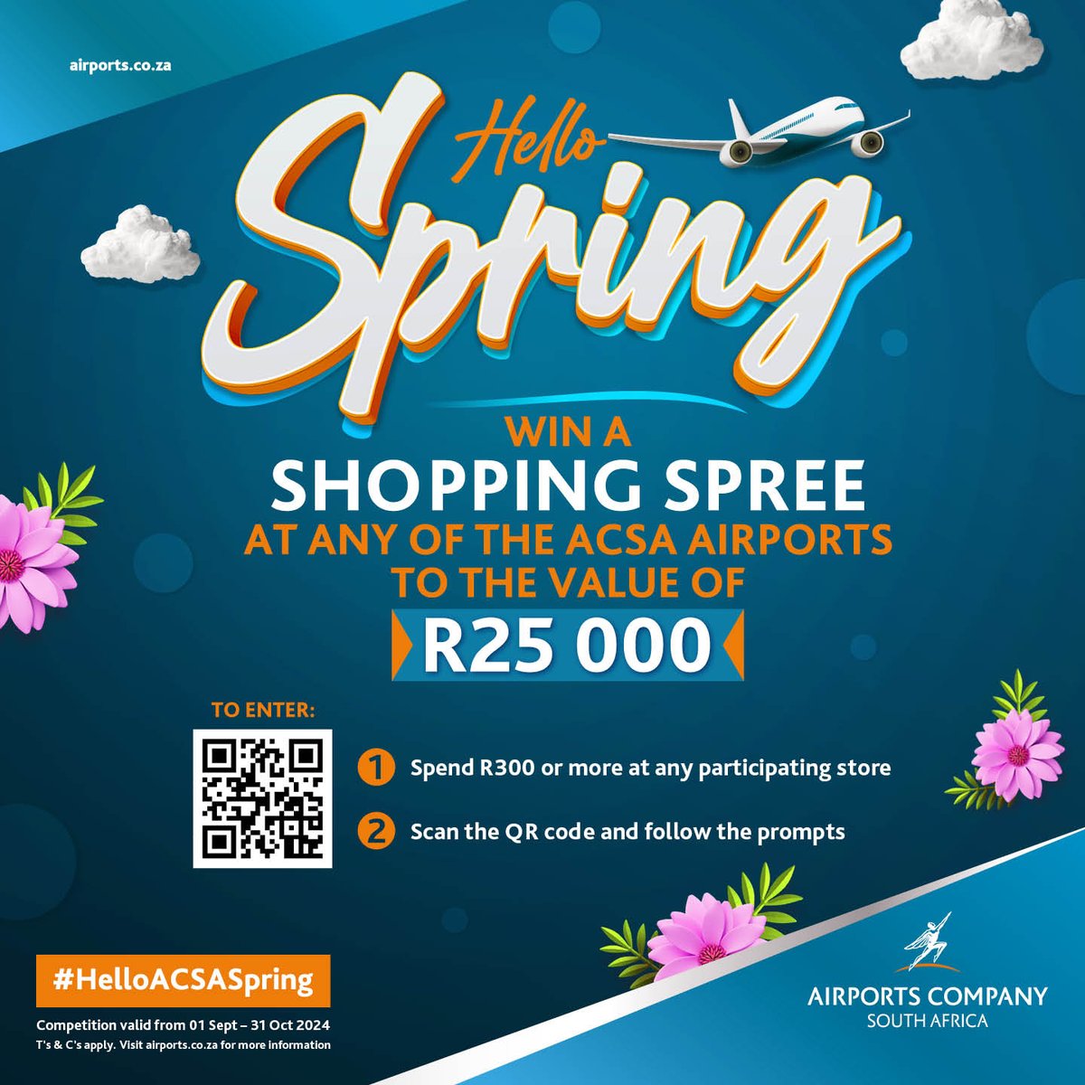 Airports_ZA's tweet photo. Need a reminder on how to enter our Spring Shopping Spree? Just spend R300, scan the QR code, and follow the steps. Super simple! #ACSAHelloSpring #SpringShoppingSpree https://t.co/Sa6N0UeVHH