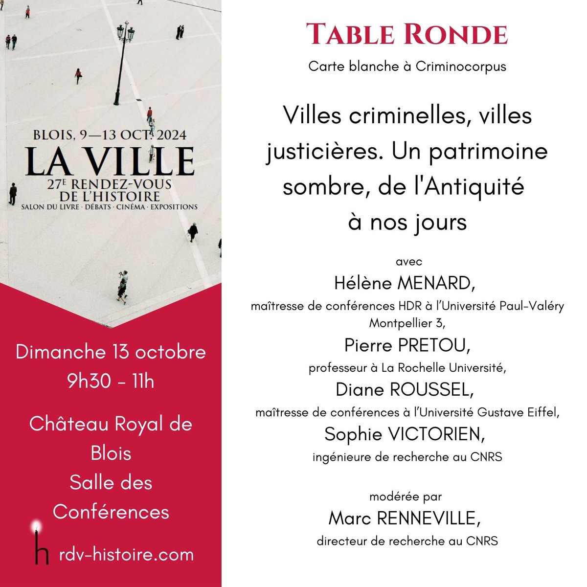 Ne manquez pas la carte blanche à <a href="/Criminocorpus/">Criminocorpus</a>  aux prochains <a href="/rdvhistoire/">Rendez-vous-histoire</a> à Blois et venez rencontrer l'équipe durant tout le festival sur le stand du salon du livre . Plus d'info sur notre site criminocorpus-lab.cnrs.fr/2024/09/09/car…