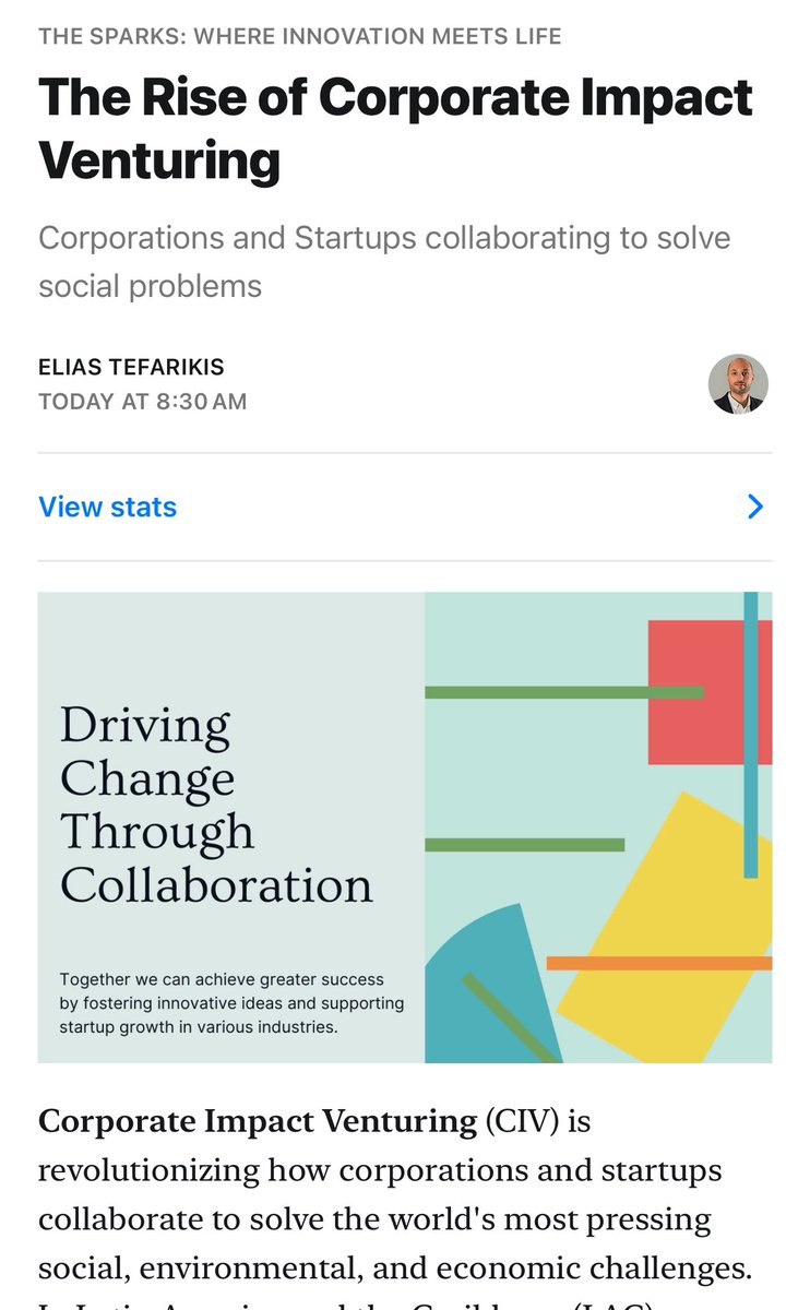 🚀 The Rise of Corporate Impact Venturing
In my latest Substack, I explore how companies use Corporate Impact Investing to drive social, environmental, and economic progress. 

📈 Discover the key concepts shaping this movement bit.ly/4ec269s
 
✨ Subscribe 👆#impact