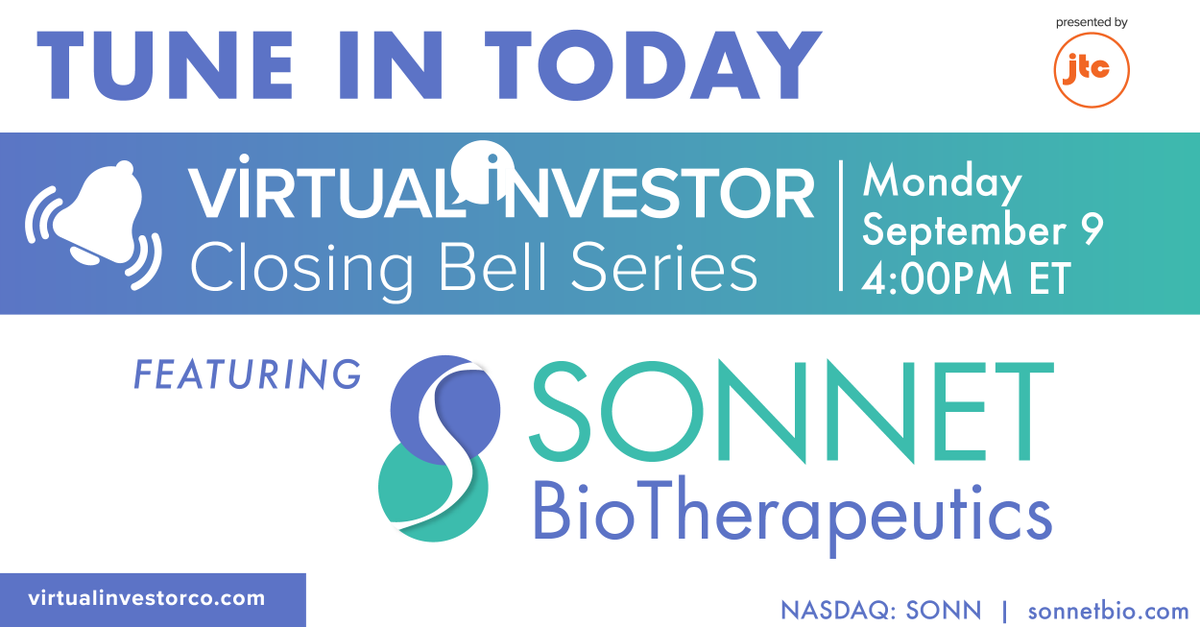 SonnetBio's tweet photo. We hope to see you at 4 PM ET for the Closing Bell Event hosted by Virtual Investor. Access the event here: https://t.co/ilvHFGsTCX
$SONN #SolidTumors #PancCancer #OvarianCancer https://t.co/0wbDhXOTXl