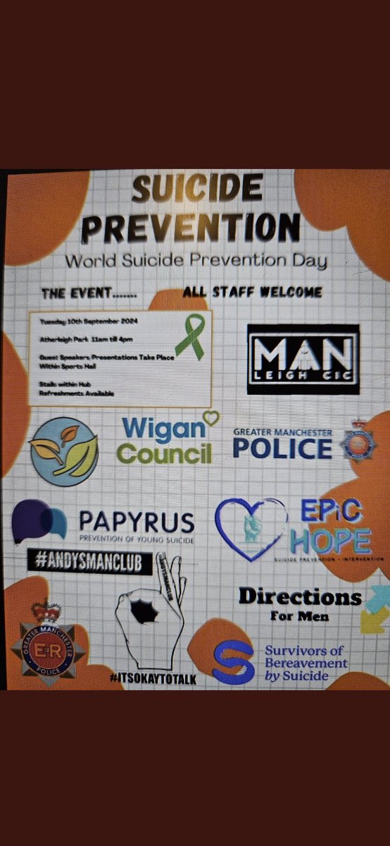 Lisa (@lisa43116475) on Twitter photo One day to go for World Suicide prevention day and our support to raise awareness and support collaboratively in Wigan . <a href="/GMMH_NHS/">Greater Manchester Mental Health</a> <a href="/carolinecain74/">Caroline Cain</a> <a href="/NatalieMol59775/">Natalie Molyneux</a> <a href="/adeleandmaddie/">Adele Owen QPM</a> <a href="/AndyBurnhamGM/">Andy Burnham</a> # making Suicide everybody’s business One day to go for World Suicide prevention day and our support to raise awareness and support collaboratively in Wigan . <a href="/GMMH_NHS/">Greater Manchester Mental Health</a> <a href="/carolinecain74/">Caroline Cain</a> <a href="/NatalieMol59775/">Natalie Molyneux</a> <a href="/adeleandmaddie/">Adele Owen QPM</a> <a href="/AndyBurnhamGM/">Andy Burnham</a> # making Suicide everybody’s business