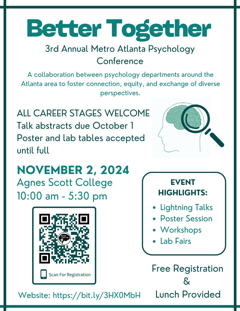 We're excited to be participating in the Better Together conference again this year! Join us along with other local psychology departments at <a href="/agnesscott/">Agnes Scott College</a> this November!