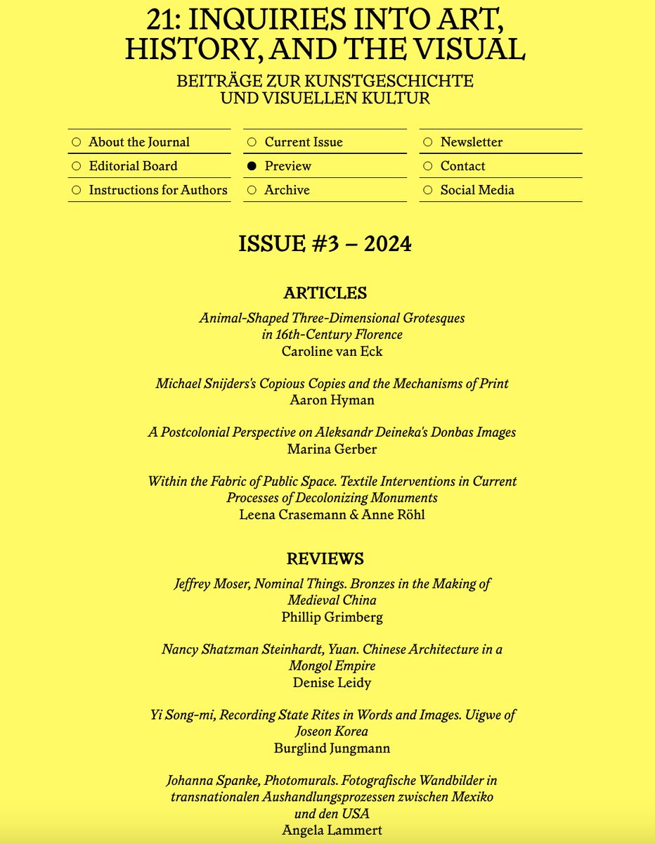 We are preparing <a href="/21inquiries/">21inquiries</a>'s autumn issue #3-24! 🍂 Check out our website for a sneak preview: 21-inquiries.eu/en/preview
#ArtHistory #OpenAccess