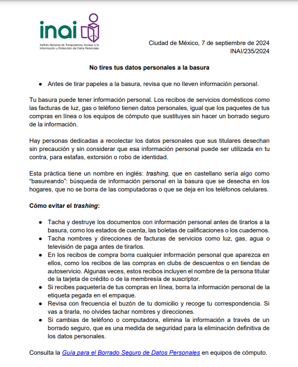 889Noticias's tweet photo. ¿Habías escuchado hablar del #Trashing o #Basureando?  

Es sobre el riesgo que implica tirar documentos con información sensible a la basura. oh https://t.co/p19QoaY03x