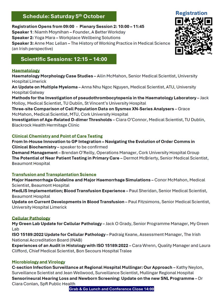 🎟️ LabCon 2024 – Registration Closes on 13th September* 

💡Compelling speakers at the Plenary Sessions
🔬Important updates at the Scientific Sessions
🗂️MLSA AGM
🧑‍🔬Poster Competition
🥳Gala dinner
 Download programme and registration available at: acslm.ie