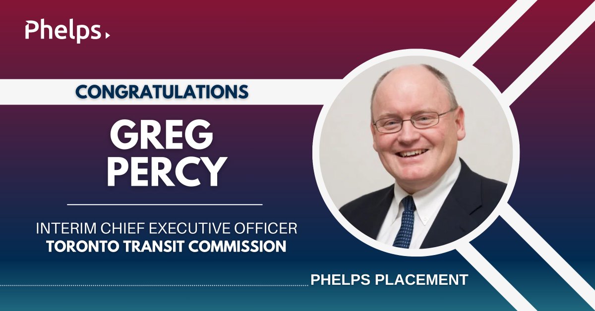 After a rigorous search, we are pleased to announce that the Toronto Transit Commission (TTC)  has appointed Greg Percy as its new Interim Chief Executive Officer!

Congratulations, Greg!

#PhelpsPlacement #PhelpsIGNITE #Placement #ExcecutiveSearch