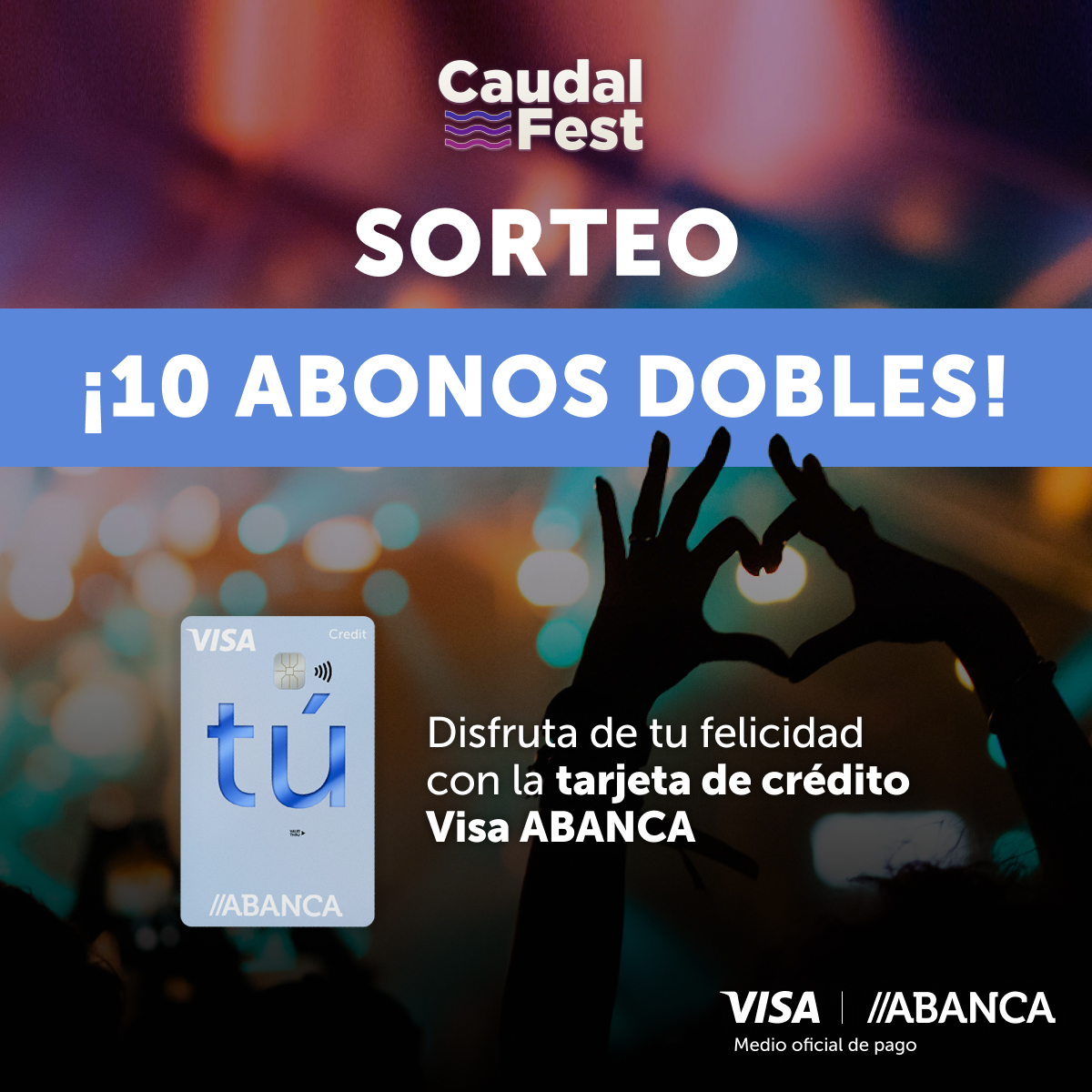 SomosABANCA's tweet photo. ¿Se te ocurre una manera mejor de cerrar el verano que cantando a pleno pulmón los temas de Amaral, Viva Suecia o Arde Bogotá?

¡SORTEAMOS 5 ABONOS DOBLES PARA EL @caudalfest! 🎤💃

Para participar: ¡Síguenos y repostea esta publicación 🔃!

Bases legales 📎 https://t.co/6OB1dAB6Qy

¡En Instagram estamos sorteando otros 5 abonos dobles!

#ABANCAliveCaudal #CaudalFest @visa_es