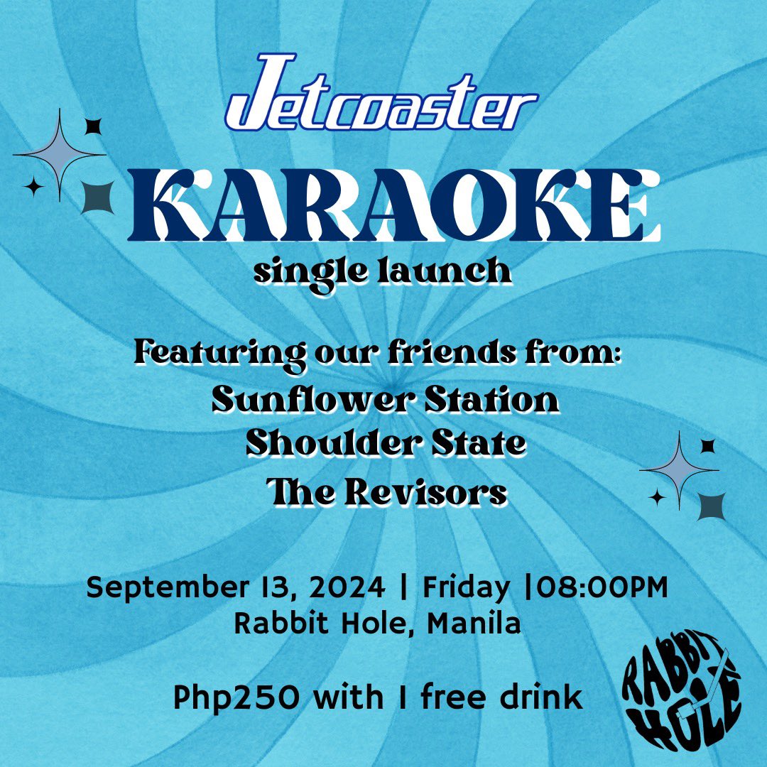 Hey guys! Thank you to all those who pre-saved and have streamed our new single ✨

And to celebrate this, we would like to invite all of you to our single launch this Friday at Rabbit Hole in Manila. 

We’ll also be having limited merch available onsite ✨

See you!