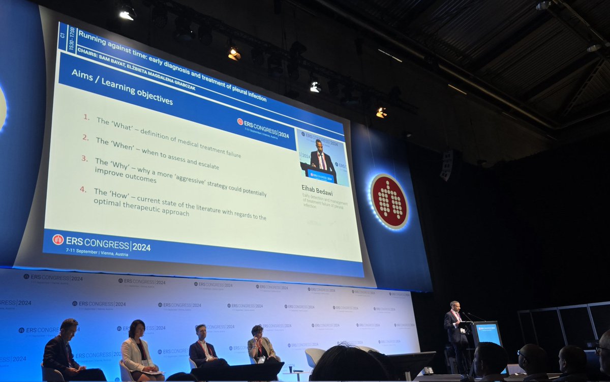 <a href="/eihab_bedawi/">Eihab Bedawi</a> giving us a masterclass on Pleural Infection, specifically covering early detection of treatment failure and management in this challenging group. 

#ERSCongress2024 
#Pleural
<a href="/EuroRespSoc/">ERS</a>
