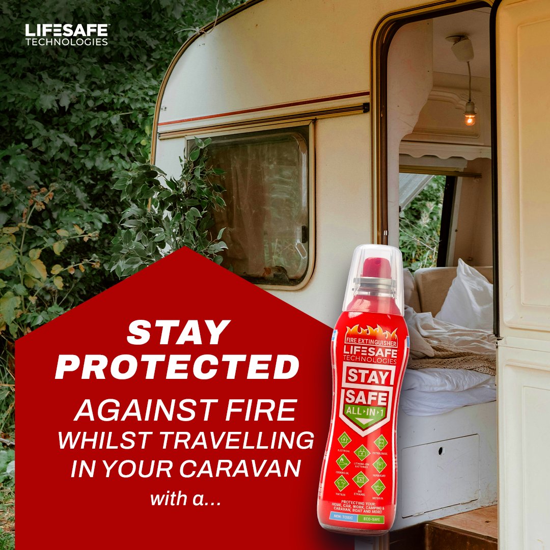 StaySafe All-in-1 Fire Extinguisher: Compact, powerful, and eco-friendly protection for your caravan. Quick-acting spray at any angle, perfect for on-the-go safety. Won't explode, even if punctured. 🚐 #SafetyFirst #StaySafe #FireSafety #FireProtection #caravan #caravansafety