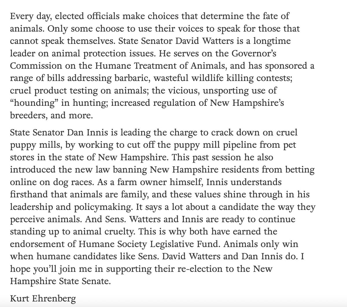 Tomorrow is election day across NH, and it is so important to vote for candidates that are strong supporters of NH wildlife, as this Concord Monitor letter points out.

We thank wildlife advocates like <a href="/SenDavidWatters/">Senator David Watters</a> for his continued support of wildlife issues. 🦊 #nhpolitics