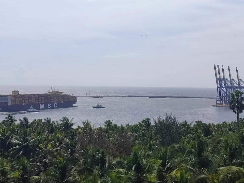 TVMupdates's tweet image. One of the #Deepest draft container vessels to Berth in #India,  MSC Kayley Berthed at #Vizhinjam Port #Trivandrum today with a draft of 16.5m with around 15000 containers.