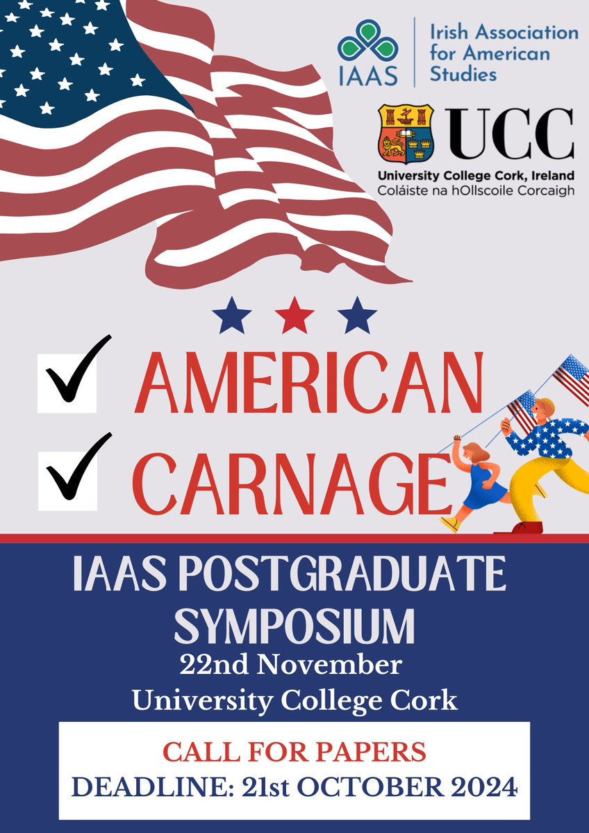 Back for round two! <a href="/bethaaherne/">BethAherne</a> and I are looking forward to reading all your submissions for <a href="/theIAAS/">The IAAS</a> PG Symposium 2024 on the theme of 'American Carnage.' Follow the link for more info on how to submit! 🤓📚
iaas.ie/iaas-postgradu…