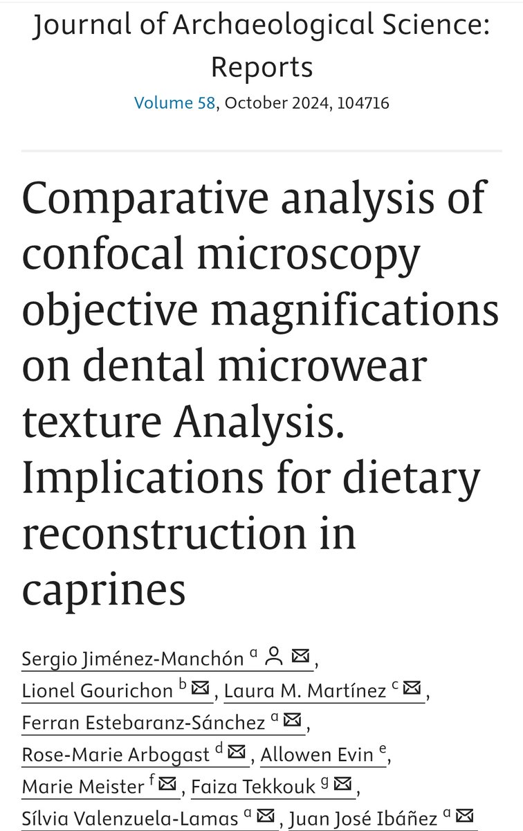 A new study has just been published in which dental microwear texture is analyzed through different microscope objectives: DMT allowed distinguishing between wild and domestic caprine diets using 10x/0.30, 20x/0.45, 50x/0.80 and 100x/0.80 objectives.

sciencedirect.com/science/articl…