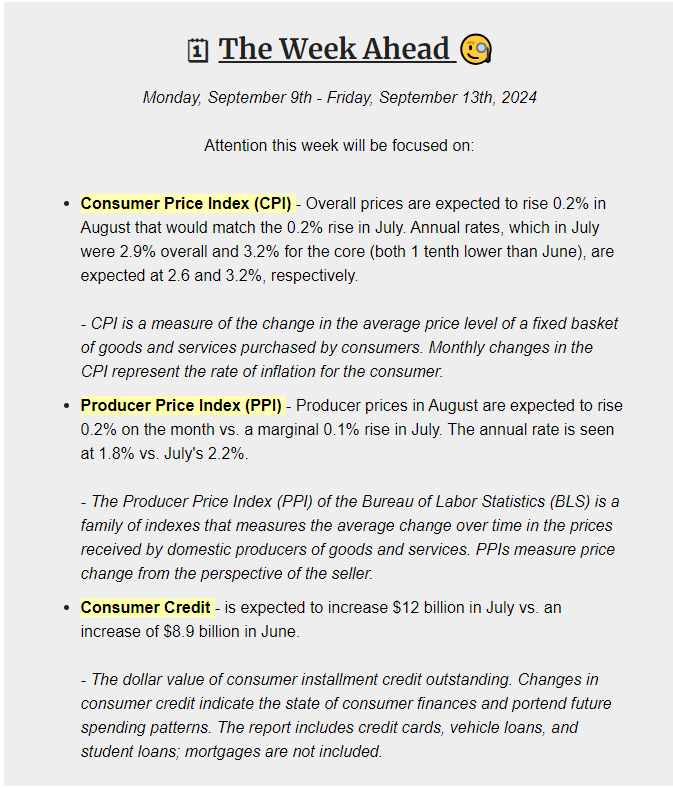 SnowfishTrading's tweet photo. Here's Markets this week:
- Monday: Consumer Credit, $AAPL event, $ORCL earnings
- Tuesday: Presidential debate, $GME $PLAY earnings
- Wednesday: CPI data
- Thursday: PPI, Jobless Claims, $BIG $ADBE earnings
- Friday: Consumer Sentiment https://t.co/V1lCZ3uL6x