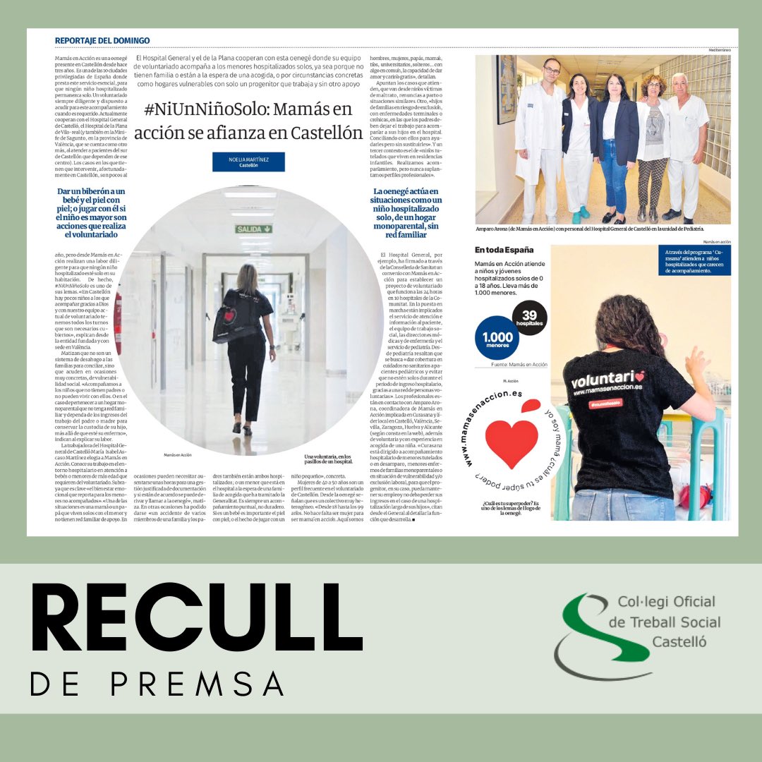 COTScastello's tweet photo. Nuestra compañera y colegiada del @COTScastello María Isabel Ascaso, trabajadora social en el Hospital General de Castelló, colabora en este reportaje del periódico Mediterráneo sobre la labor de la ONG Mamás en Acción 😊💚

📍 Versión digital
https://t.co/06jorLsDeA

￼ https://t.co/SjChkBTDup