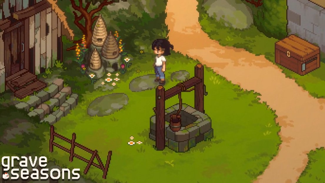 You can cultivate all kinds of crops and goods on your farm in Ashenridge, including honey.

Just don’t peer too far down into the dark, deep well… 🐝 #graveseasons